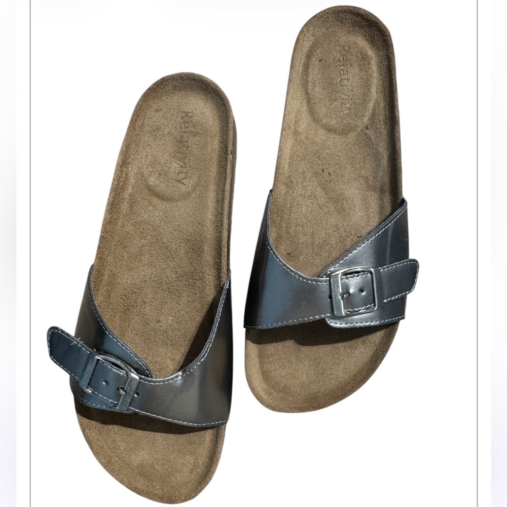 Relativity Metallic Gray Single-Band Slide Sandals